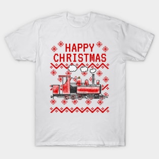 Steam Train Ugly Christmas Rail Enthusiast T-Shirt